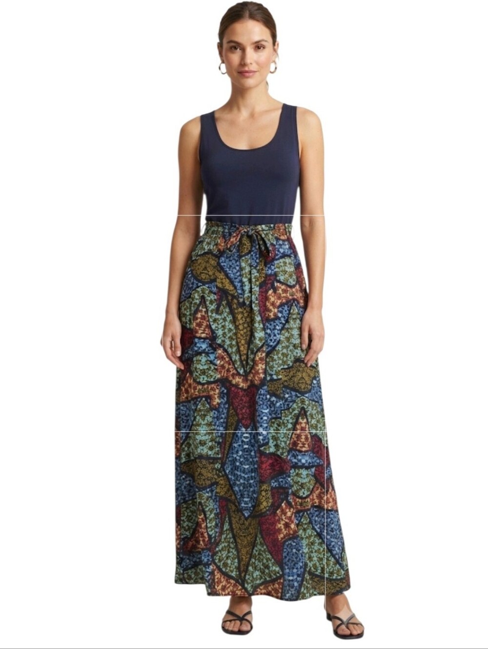 Love Fire Sleeveless Geometric Maxi Dress Side Slits Blue, & Multi-color Size XL